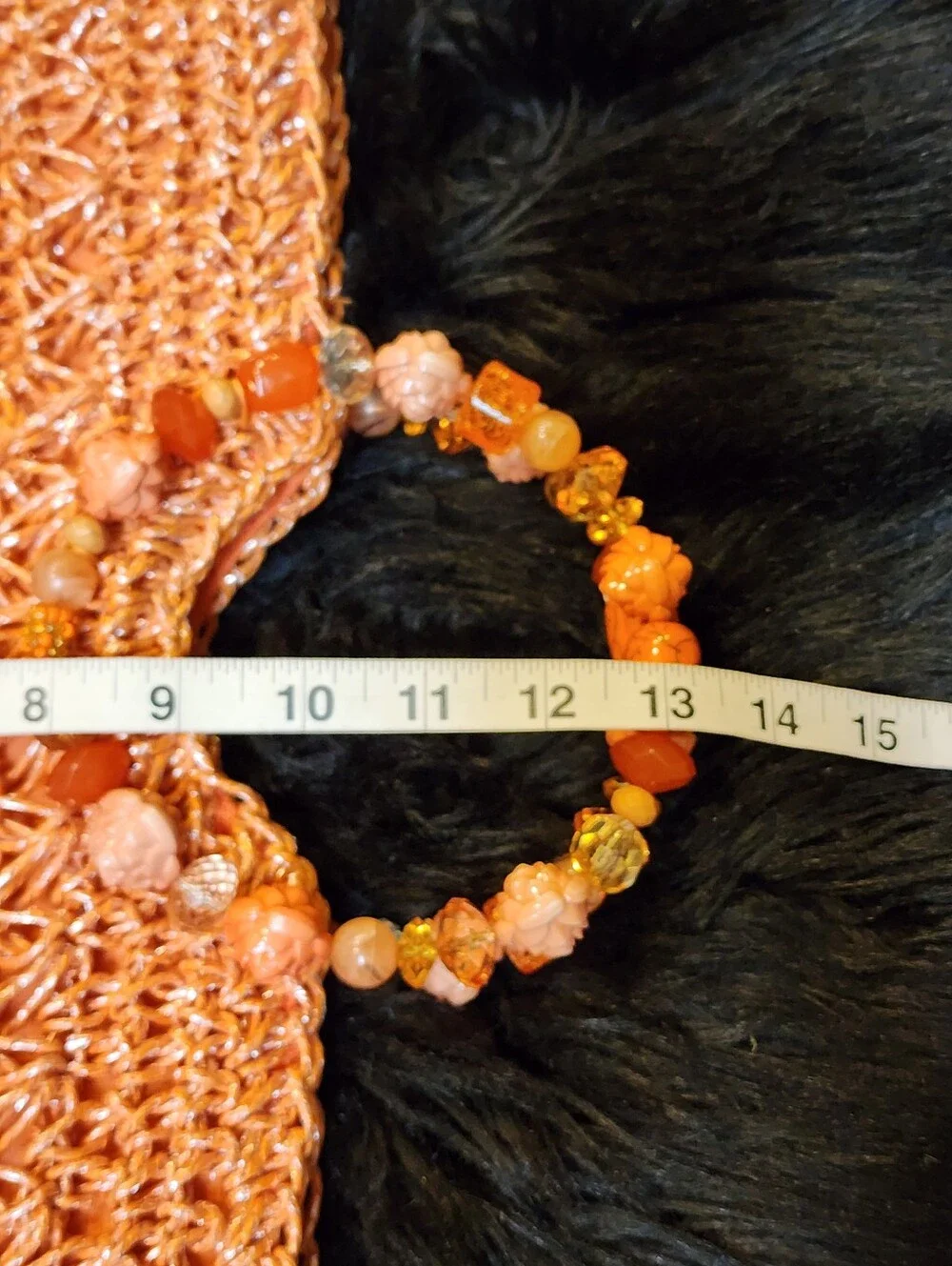 Gorgeous Handwoven Floral Beaded Handle Straw Tote Bag in Coral Orange